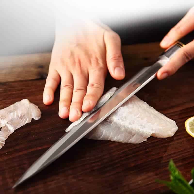 Couteau à Sashimi Japonais avec manche en bois d'ébène – Image 2